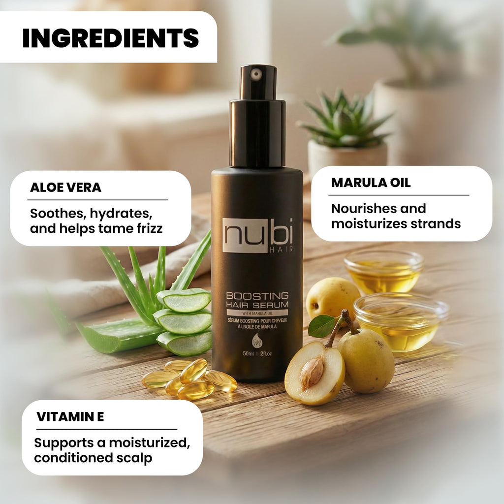 Nubi Hair Silky Smooth Serum – Marula Oil, Aloe Vera & Vitamin E | Non-Greasy, All Hair Types, 2 fl oz (3 Pack)