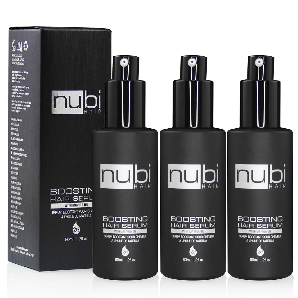 Nubi Hair Silky Smooth Serum – Marula Oil, Aloe Vera & Vitamin E | Non-Greasy, All Hair Types, 2 fl oz (3 Pack)