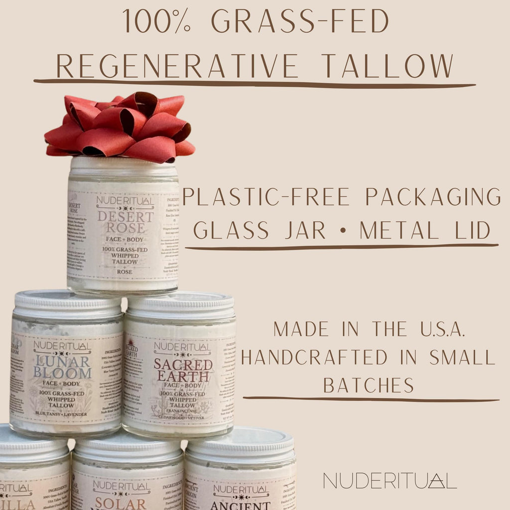Nude Ritual Lunar Bloom Whipped Tallow Balm – 100% Grass-Fed Skin Care for Face & Body | 4 oz