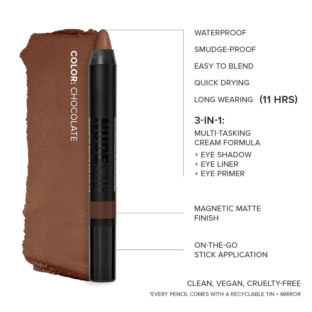 Nudestix Magnetic Matte Eye Color in Chocolate – 3-in-1 Eye Pencil, Waterproof & Budge-Proof