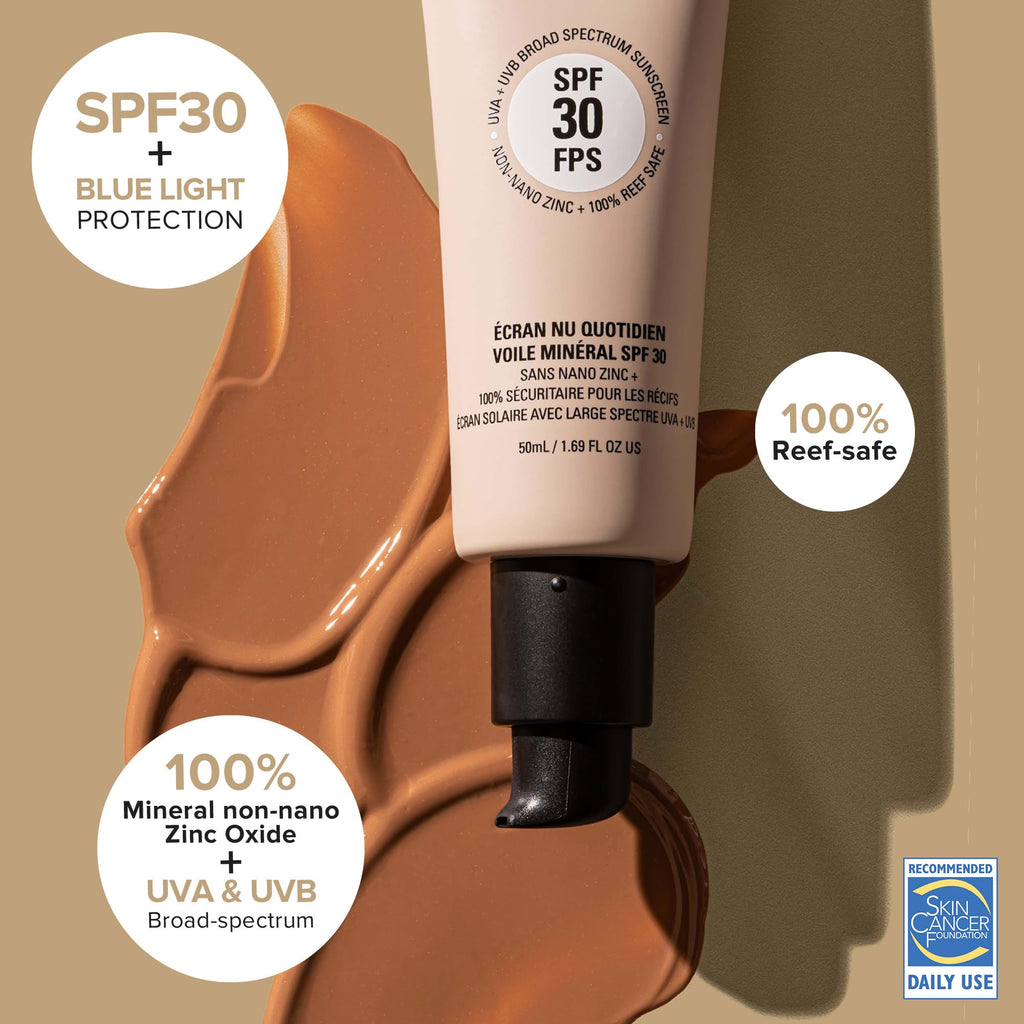 Nudestix Nudescreen Daily Mineral Veil SPF 30 – Warm Tint, Lightweight, Oil-Free