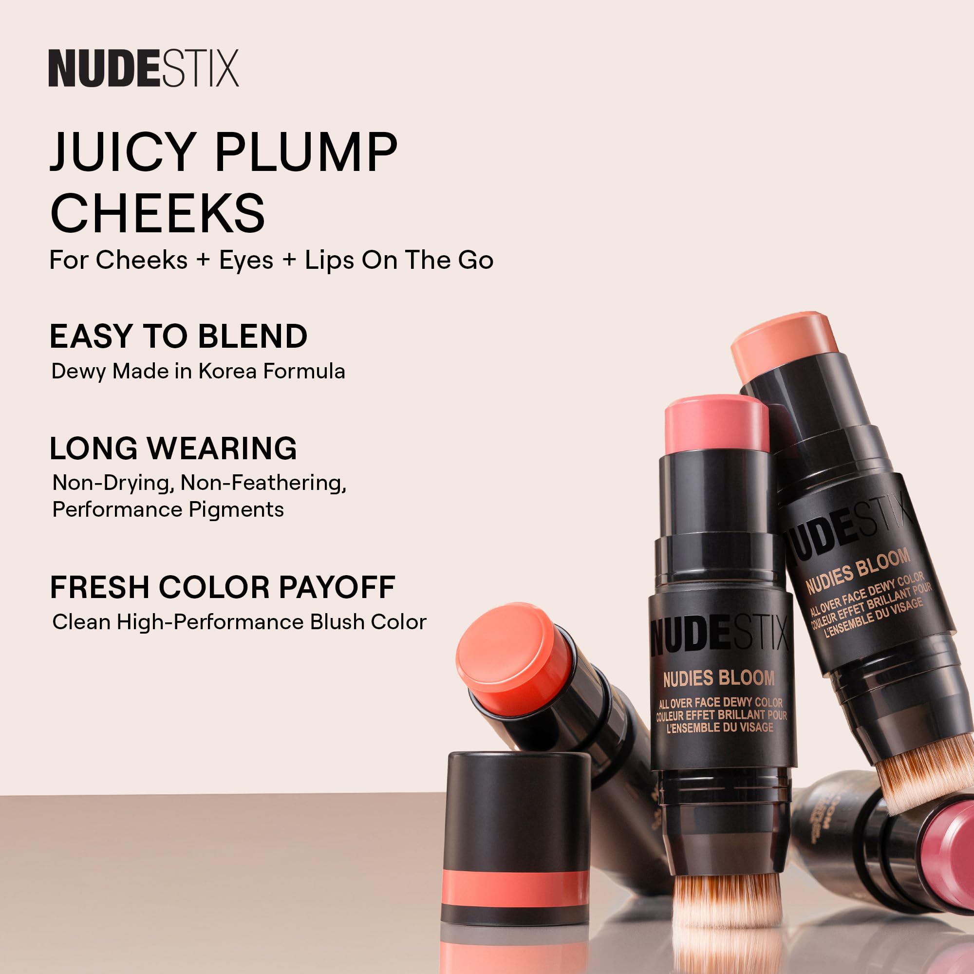 Nudestix Nudies Bloom All Over Dewy Color – 3-in-1 Cream Blush Stick in Poppy Girl