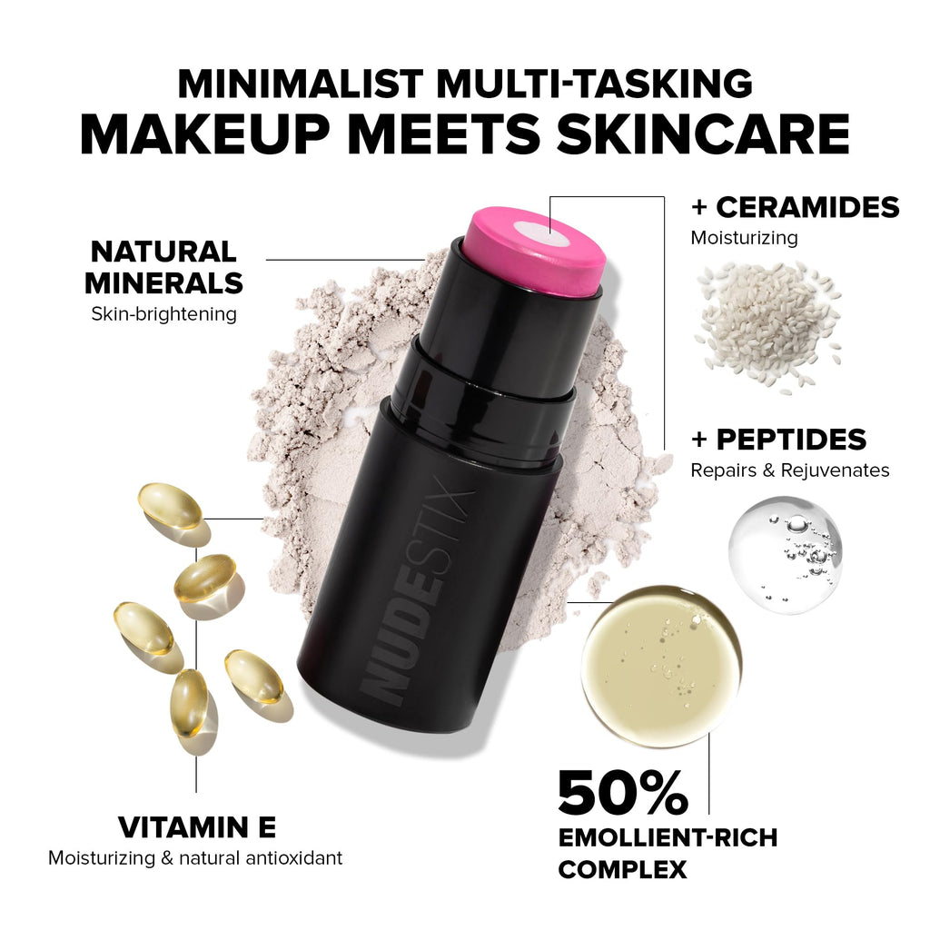 Nudestix Nudies Matte + Glow Core Magenta Magic — Dual-Core Cream Blush Stick with Ceramides, Peptides & Vitamin E