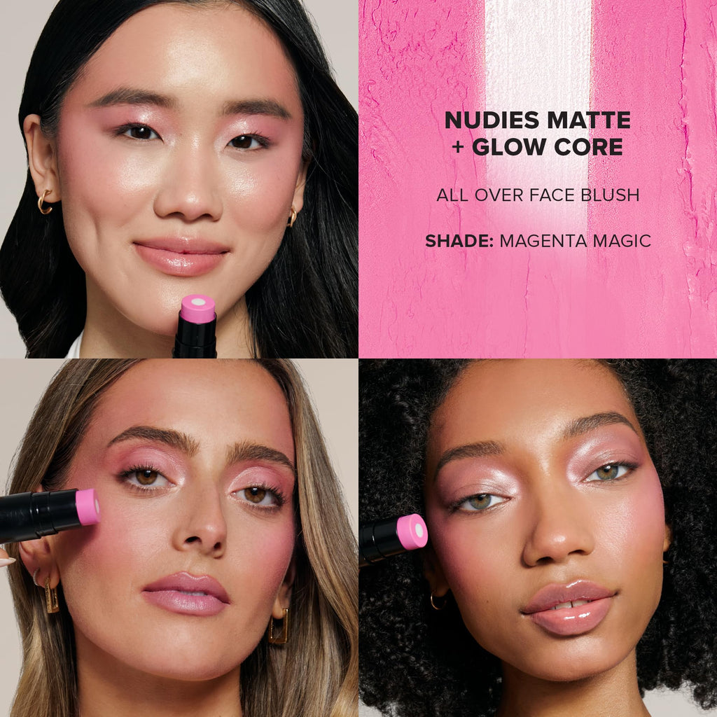 Nudestix Nudies Matte + Glow Core Magenta Magic — Dual-Core Cream Blush Stick with Ceramides, Peptides & Vitamin E