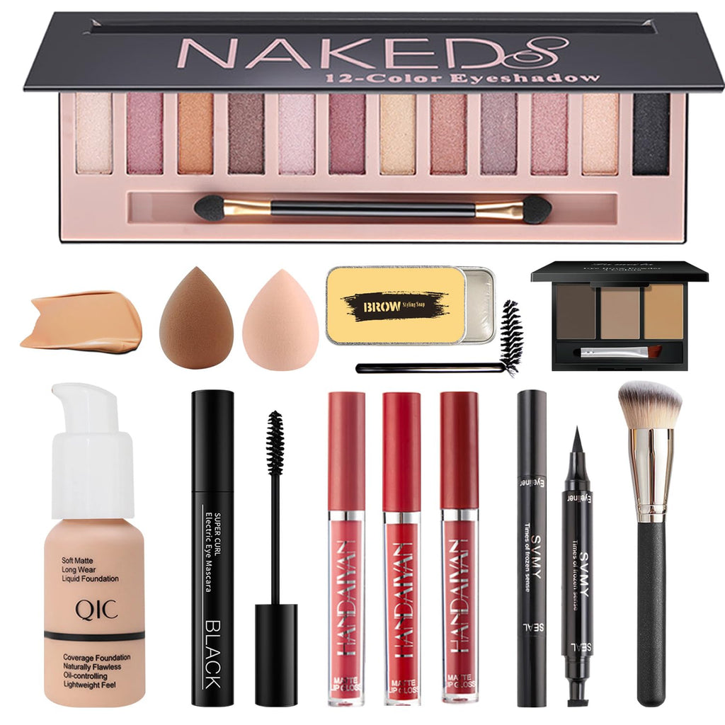 NUIBO All-in-One Makeup Kit – 12-Color Eyeshadow, Foundation, Lipstick & More