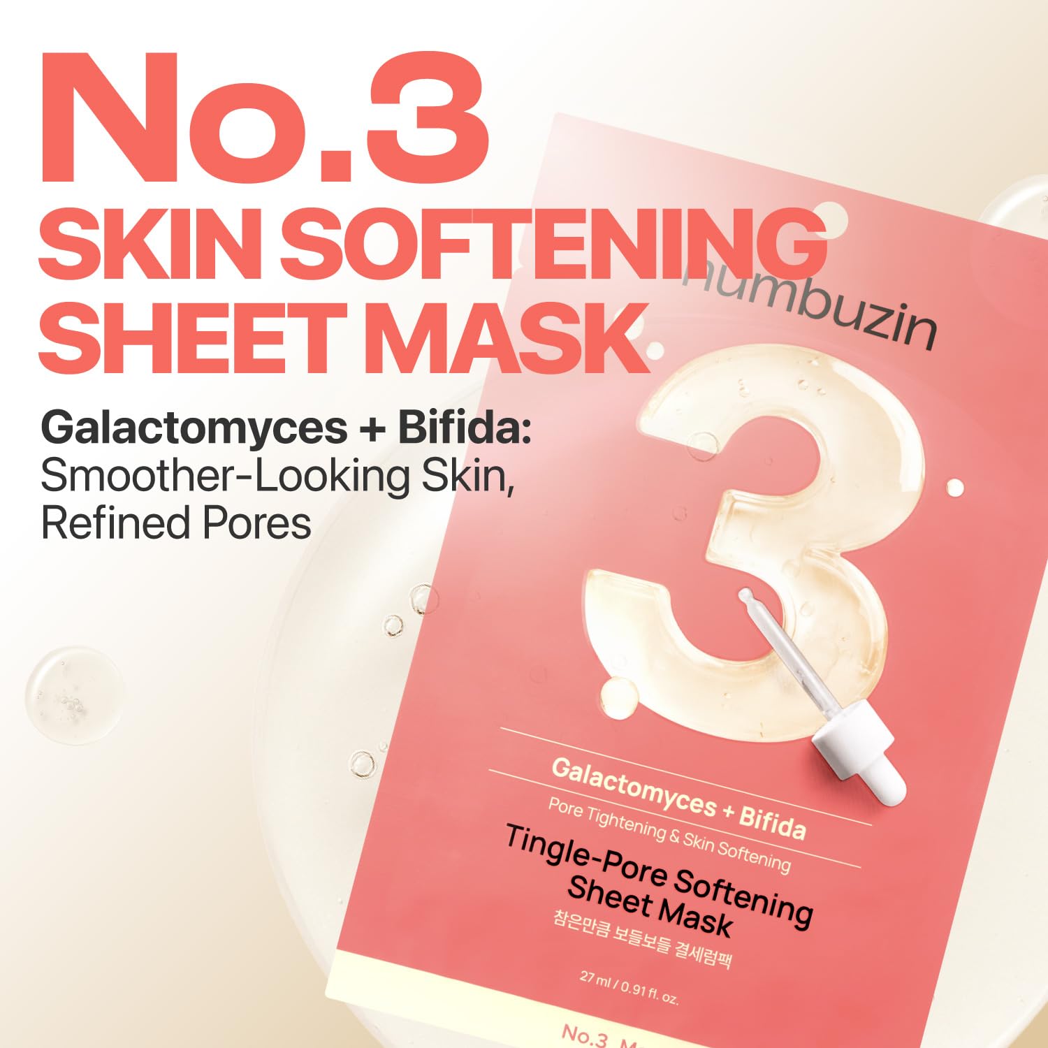 numbuzin No.3 Sheet Mask – Tingle-Pore Softening, Pore-Minimizing Hydration (5 Sheets)