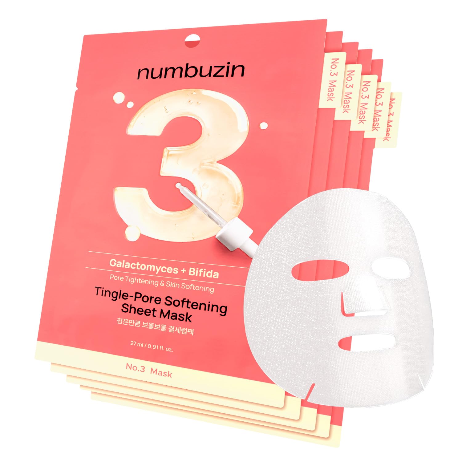 numbuzin No.3 Sheet Mask – Tingle-Pore Softening, Pore-Minimizing Hydration (5 Sheets)