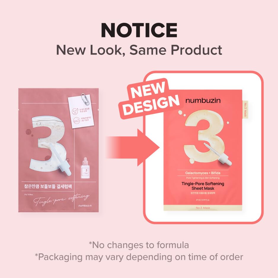 numbuzin No.3 Sheet Mask – Tingle-Pore Softening, Pore-Minimizing Hydration (5 Sheets)