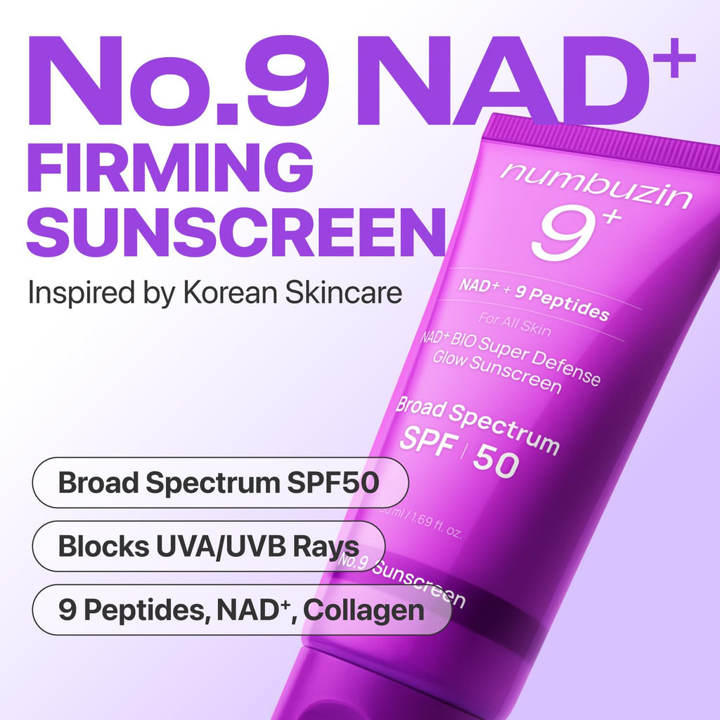 numbuzin No.9 Sunscreen – Broad Spectrum SPF 50, Dewy Glow, Water-Resistant