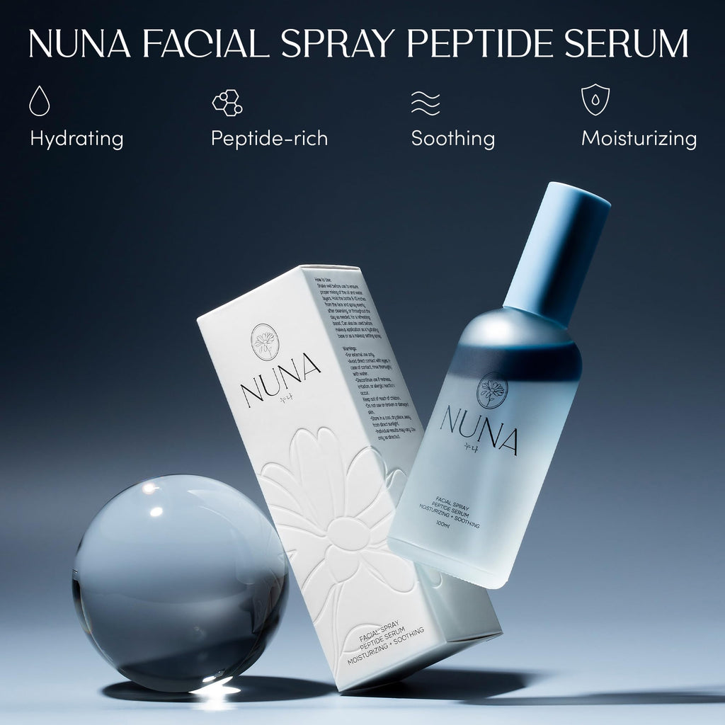 NUNA Ultra Hydrating Face Serum Spray — Peptides, Niacinamide, Hyaluronic Acid • Korean Lightweight Mist & Makeup Setter, 3.38 fl oz