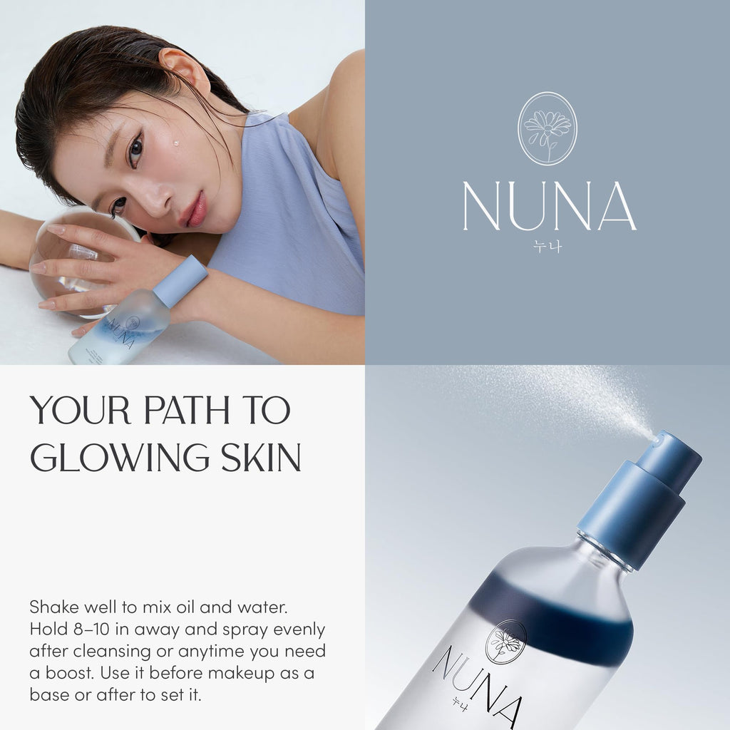 NUNA Ultra Hydrating Face Serum Spray — Peptides, Niacinamide, Hyaluronic Acid • Korean Lightweight Mist & Makeup Setter, 3.38 fl oz
