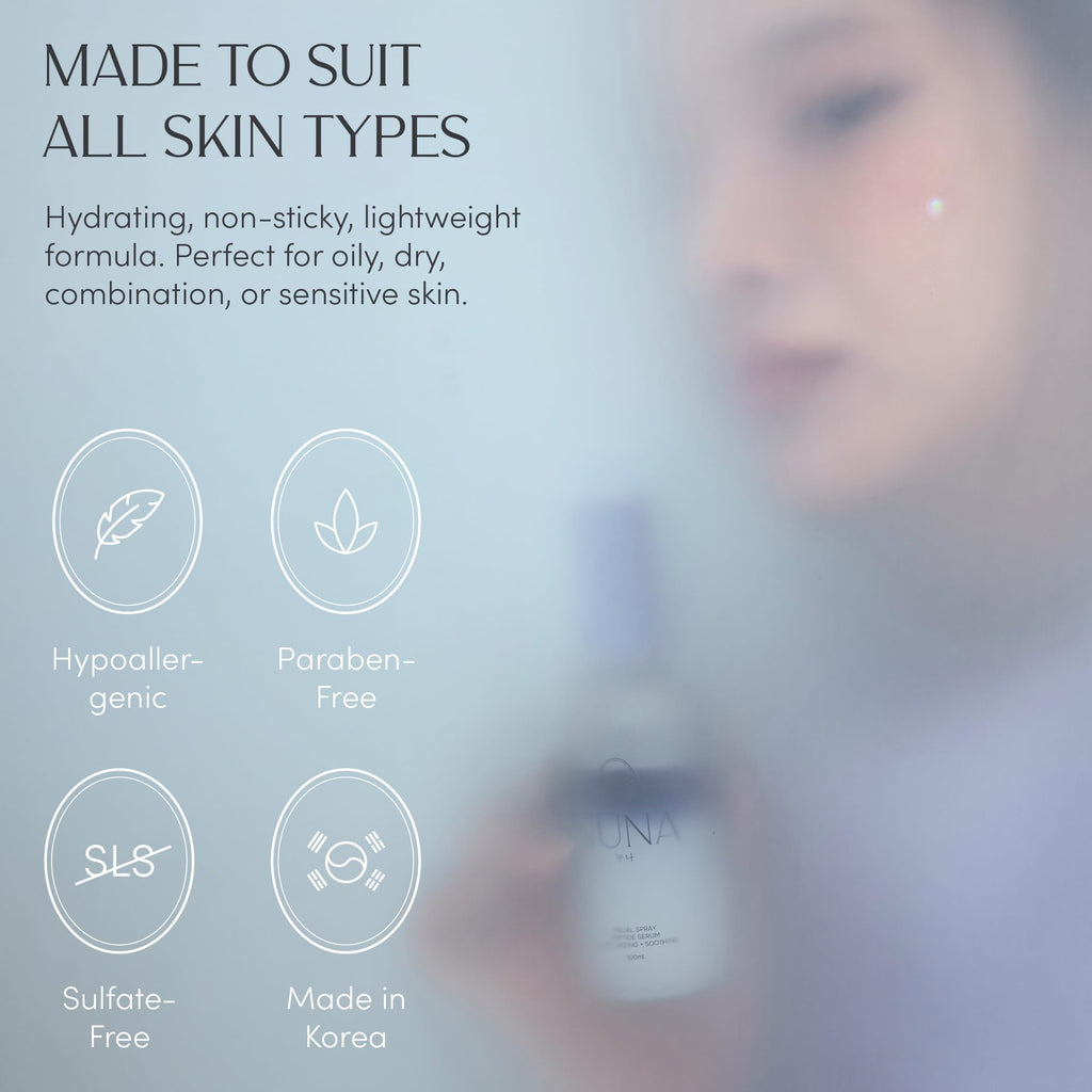 NUNA Ultra Hydrating Face Serum Spray — Peptides, Niacinamide, Hyaluronic Acid • Korean Lightweight Mist & Makeup Setter, 3.38 fl oz