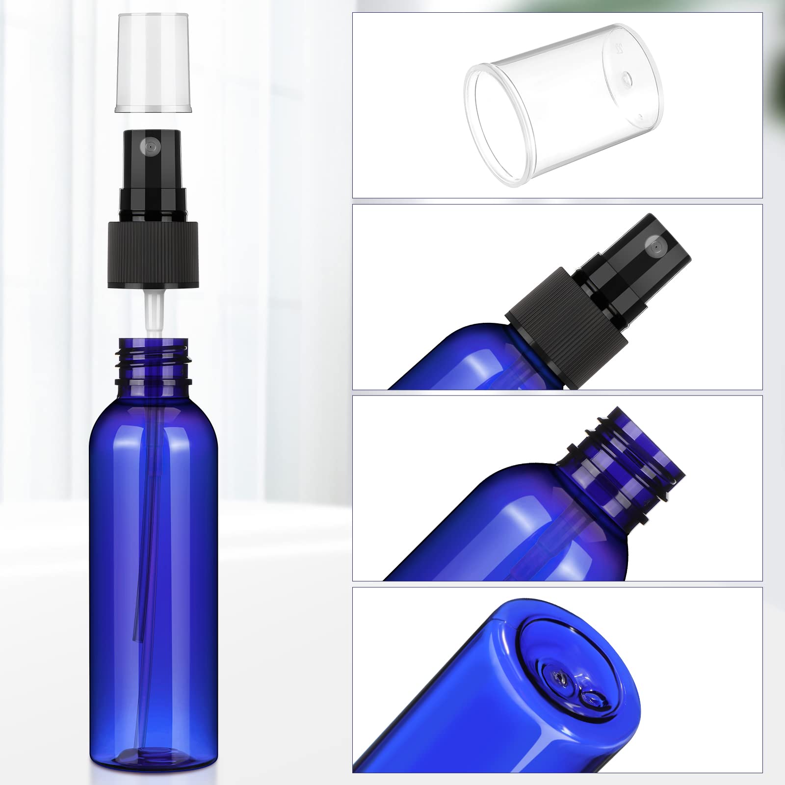 Nuogo 90-Pack 4oz Plastic Mini Spray Bottles – Refillable Travel Perfume Bottles, Blue