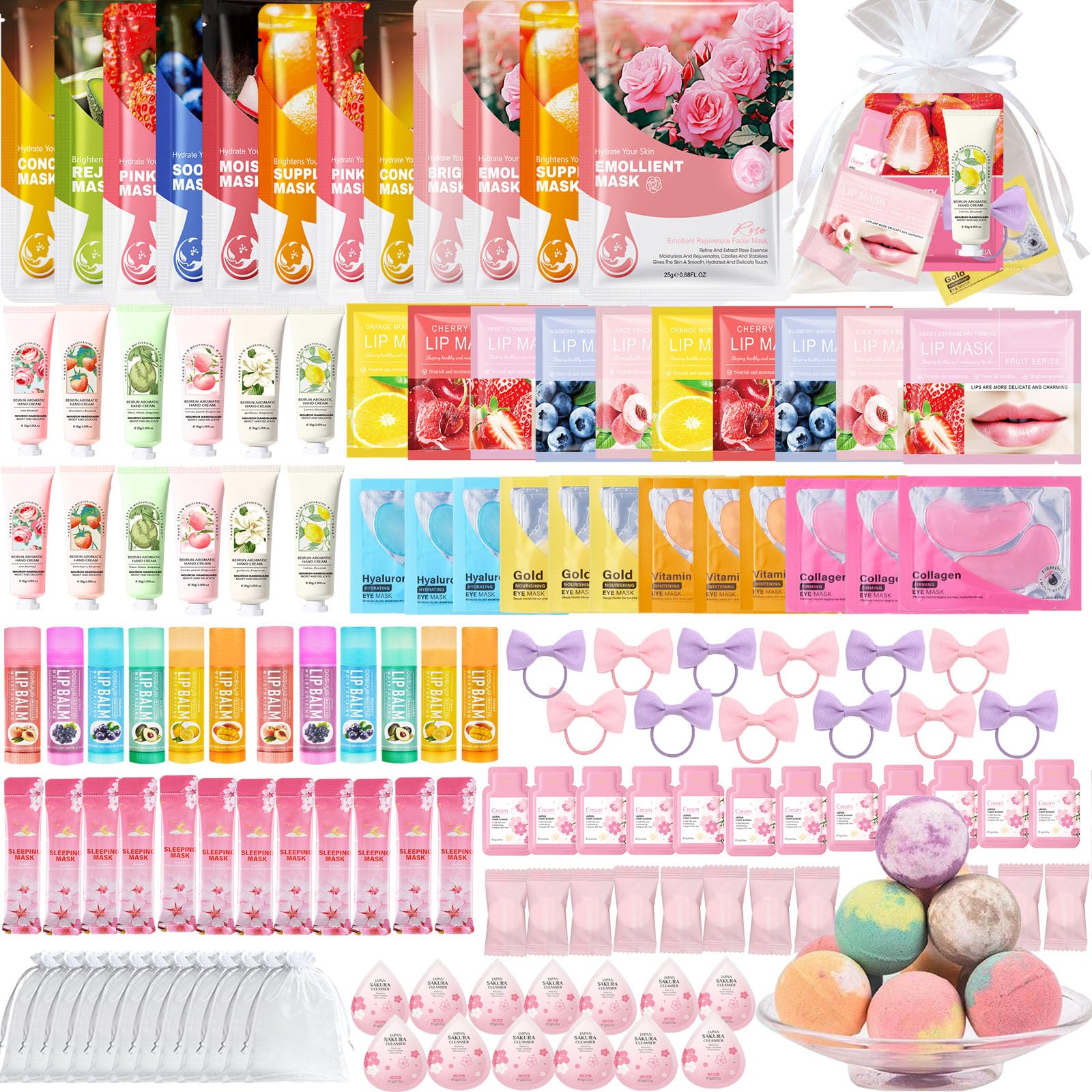 NUOMAN 144 PCS Spa Party Supplies for Women – Face Masks, Hand Cream & Bath Bombs