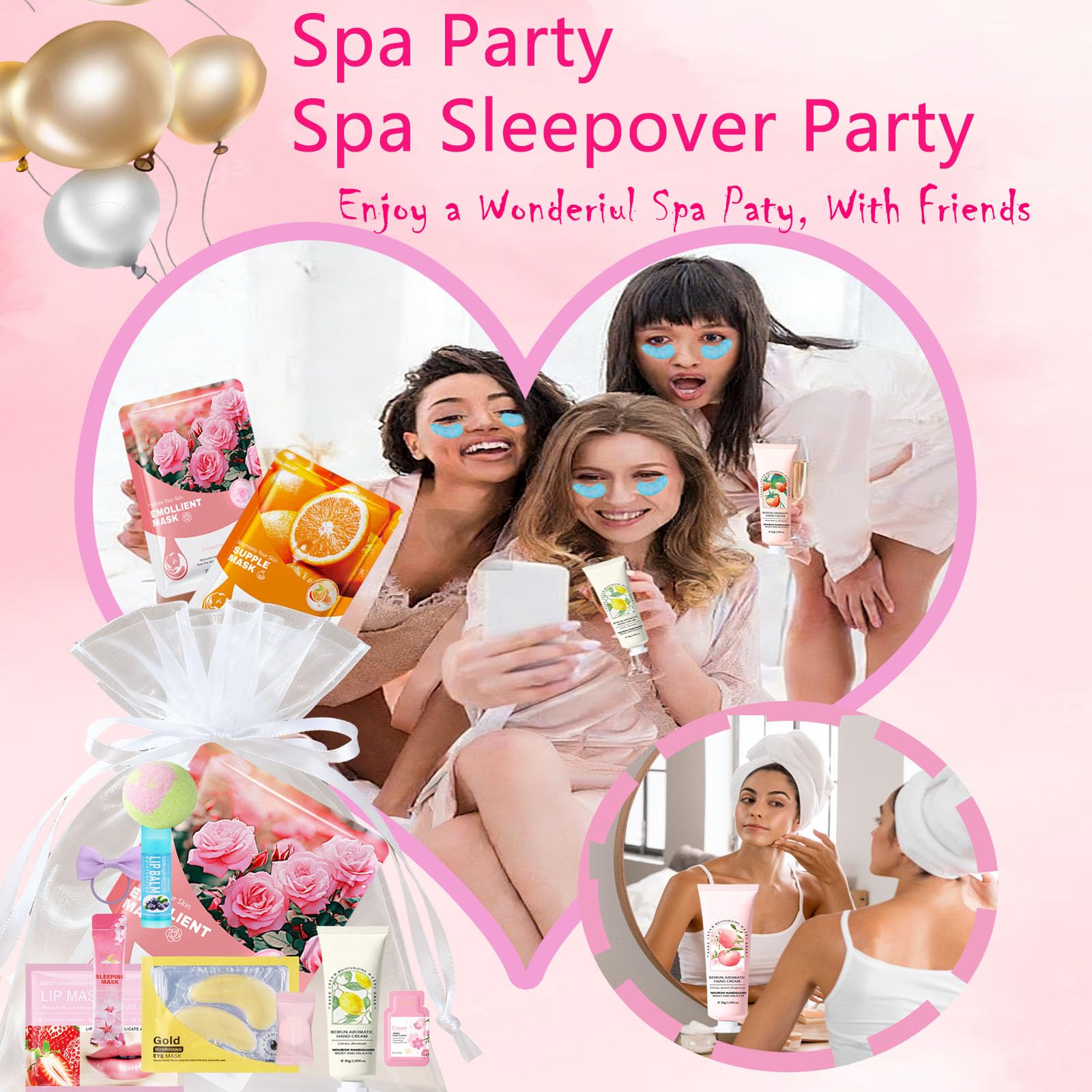 NUOMAN 144 PCS Spa Party Supplies for Women – Face Masks, Hand Cream & Bath Bombs