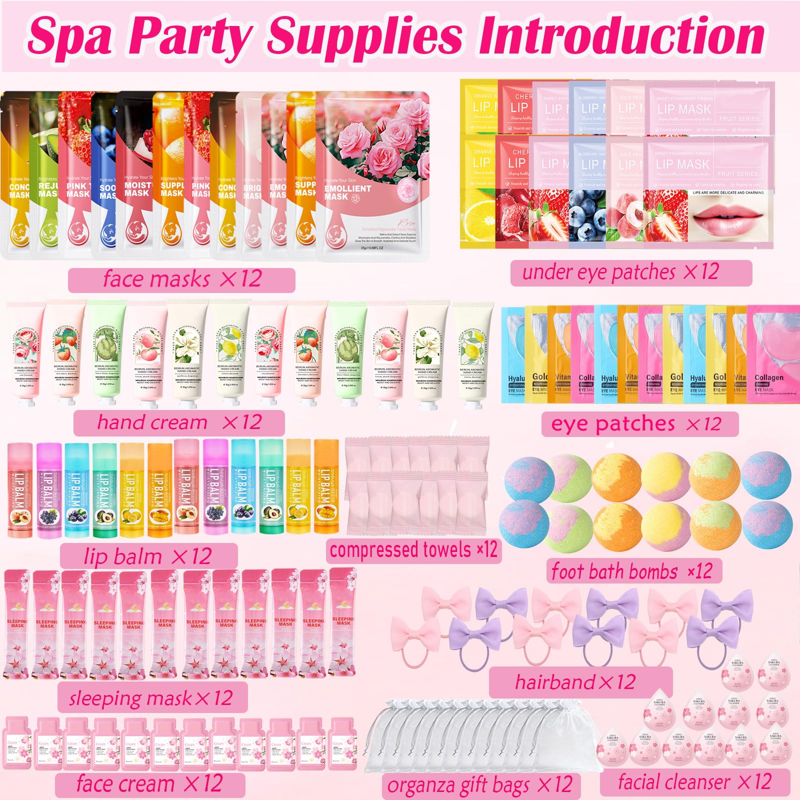 NUOMAN 144 PCS Spa Party Supplies for Women – Face Masks, Hand Cream & Bath Bombs
