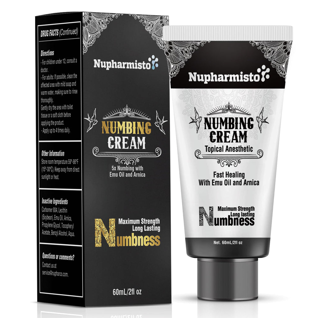 Nupharmco Numbing Cream Maximum Strength – Long-Lasting Relief with Menthol, Arnica & Emu Oil (60ml)