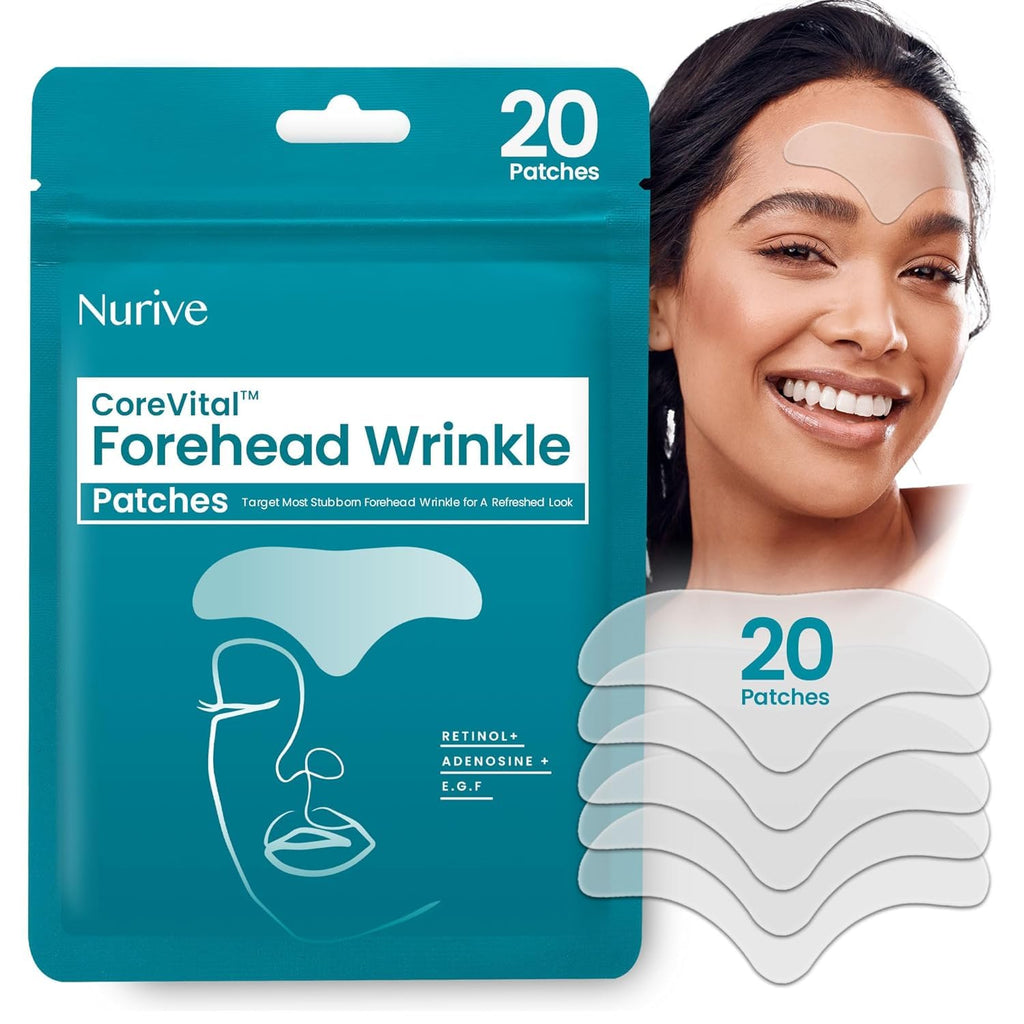 NURIVE Advanced Wrinkle Patches 20ct – Forehead, Smile & Frown Lines | Retinol + Collagen