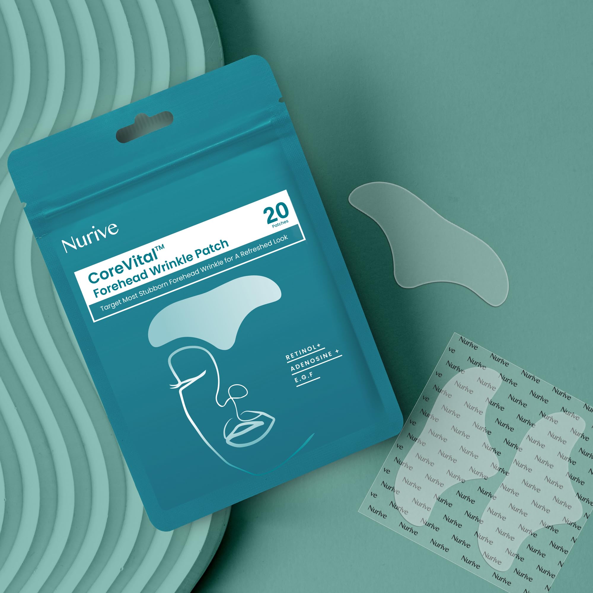 NURIVE Advanced Wrinkle Patches 20ct – Forehead, Smile & Frown Lines | Retinol + Collagen