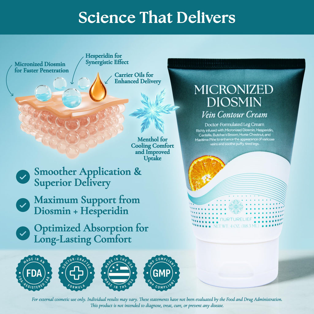 Nurturelief Micronized Diosmin Cream for Spider & Varicose Veins | Cooling Leg Care