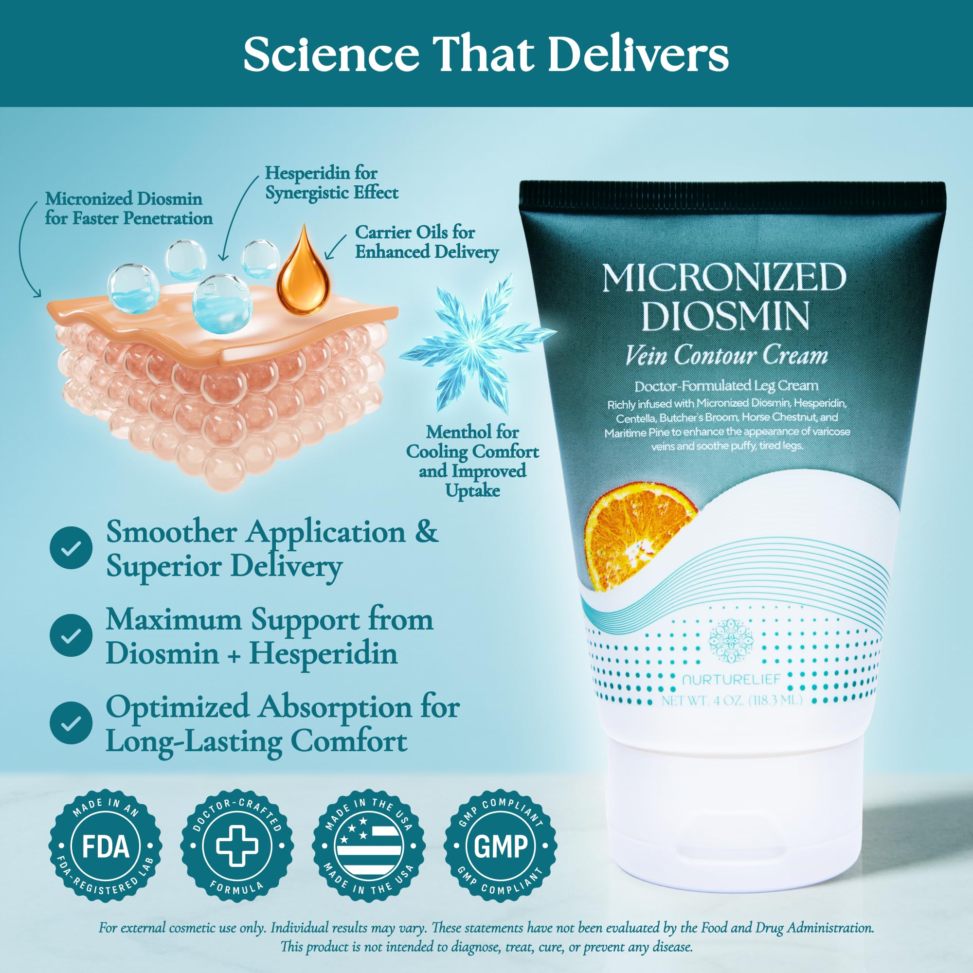 Nurturelief Micronized Diosmin Cream for Spider & Varicose Veins | Cooling Leg Care