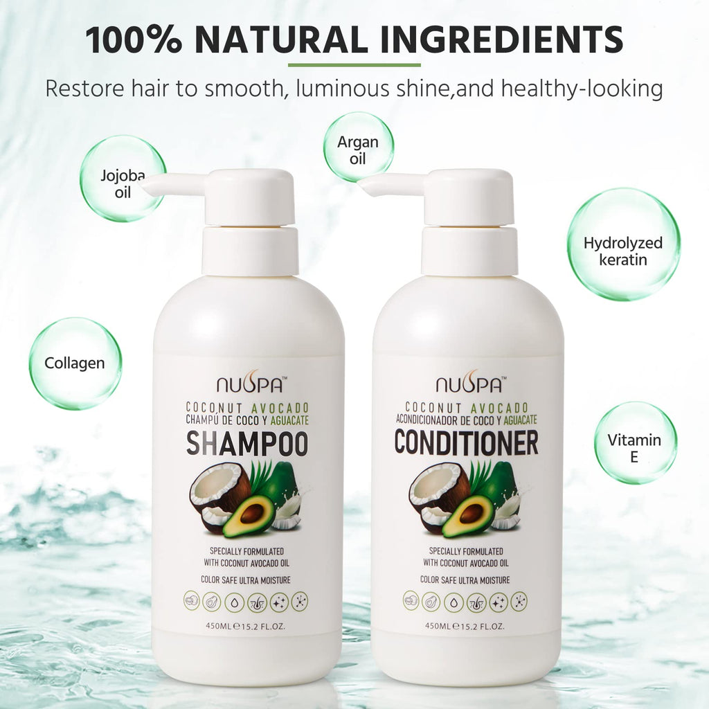 NUSPA Coconut Avocado Shampoo & Conditioner Set — Color Safe, Sulfate Free, Ultra Moisture