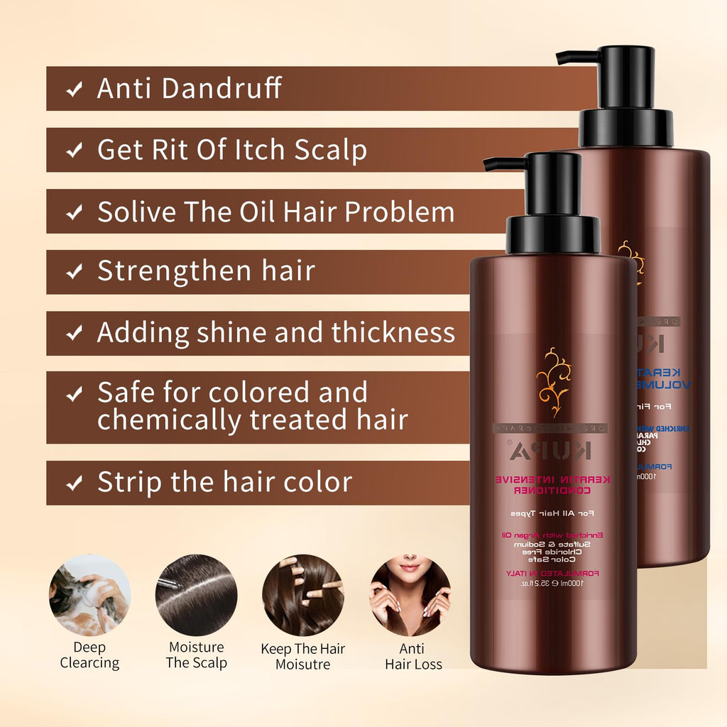 NUSPA Keratin Extra Volume Shampoo & Conditioner Set – Argan Oil, Sulfate-Free