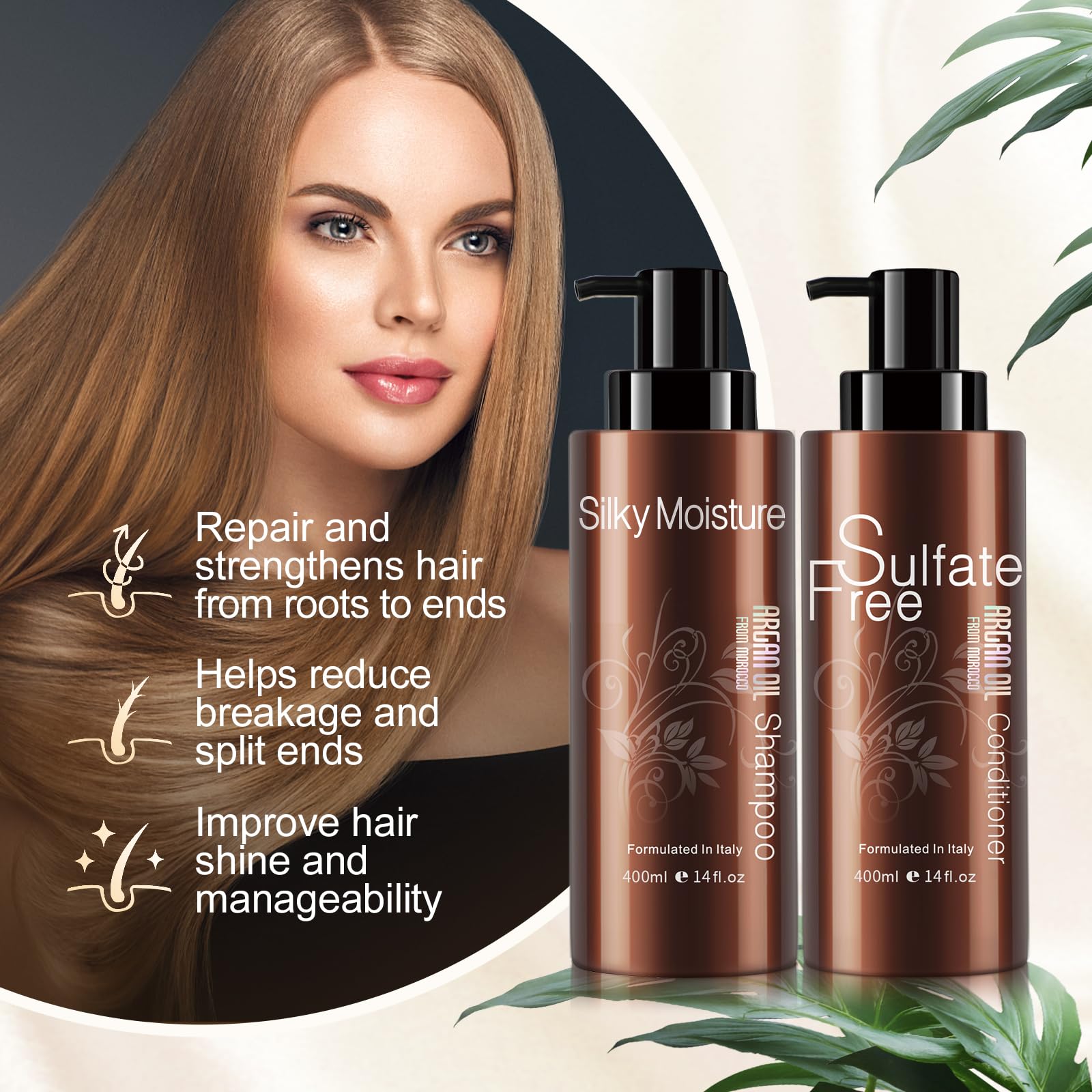 NUSPA Moisturizing Organic Moroccan Argan Oil Shampoo & Conditioner Set – Sulfate Free, Color Safe