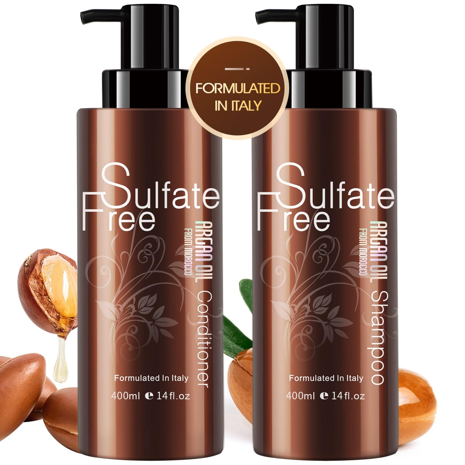 NUSPA Moisturizing Organic Moroccan Argan Oil Shampoo & Conditioner Set – Sulfate Free, Color Safe