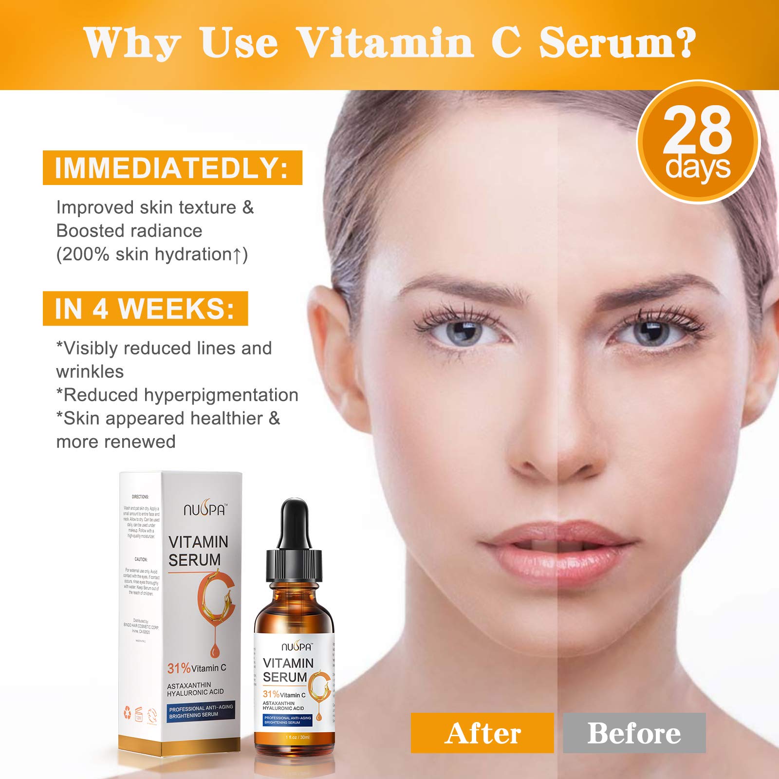 NUSPA Organic Vitamin C Serum – 31% Vitamin C, Hyaluronic Acid & Astaxanthin