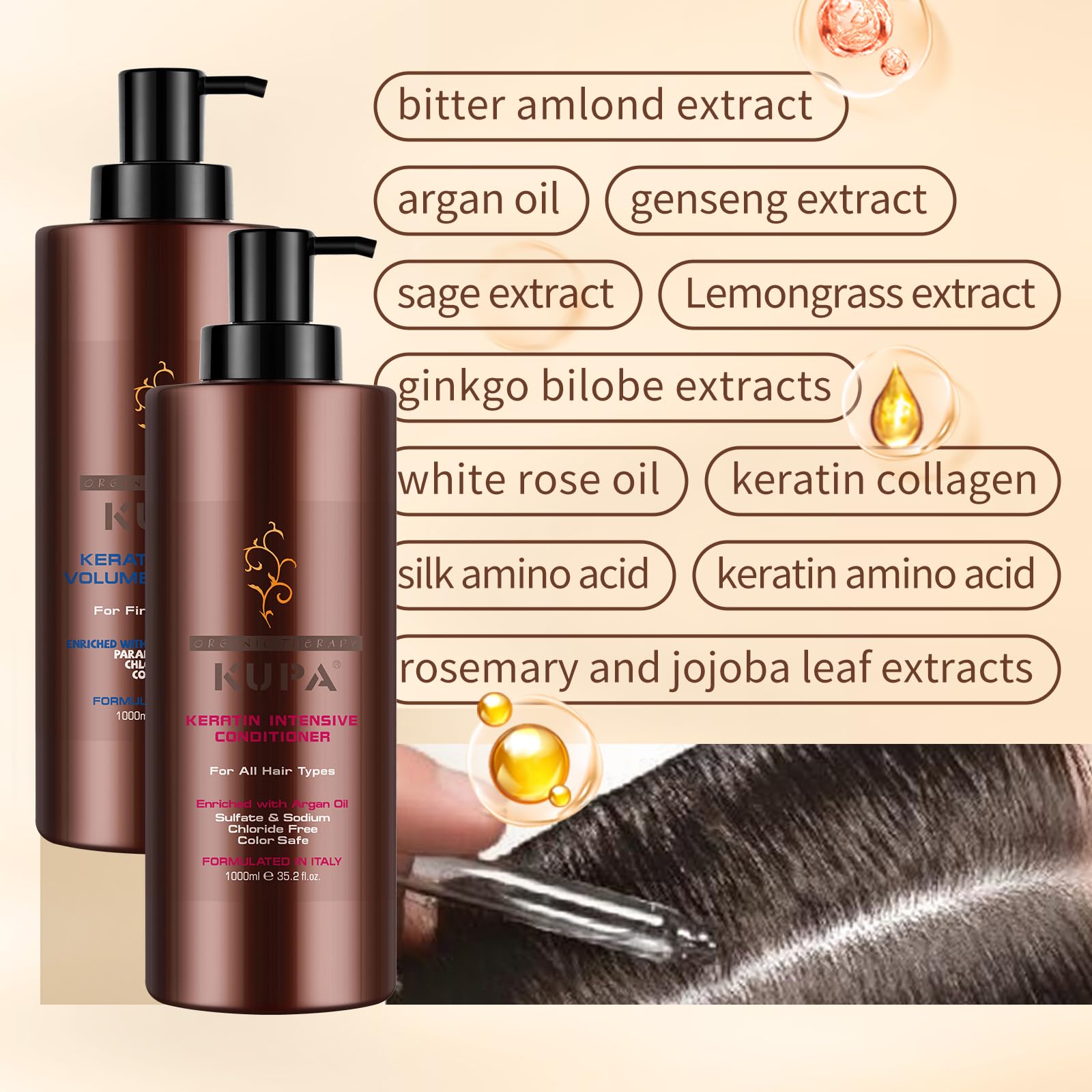 NUSPA Keratin Extra Volume Shampoo & Conditioner Set – Argan Oil, Sulfate-Free