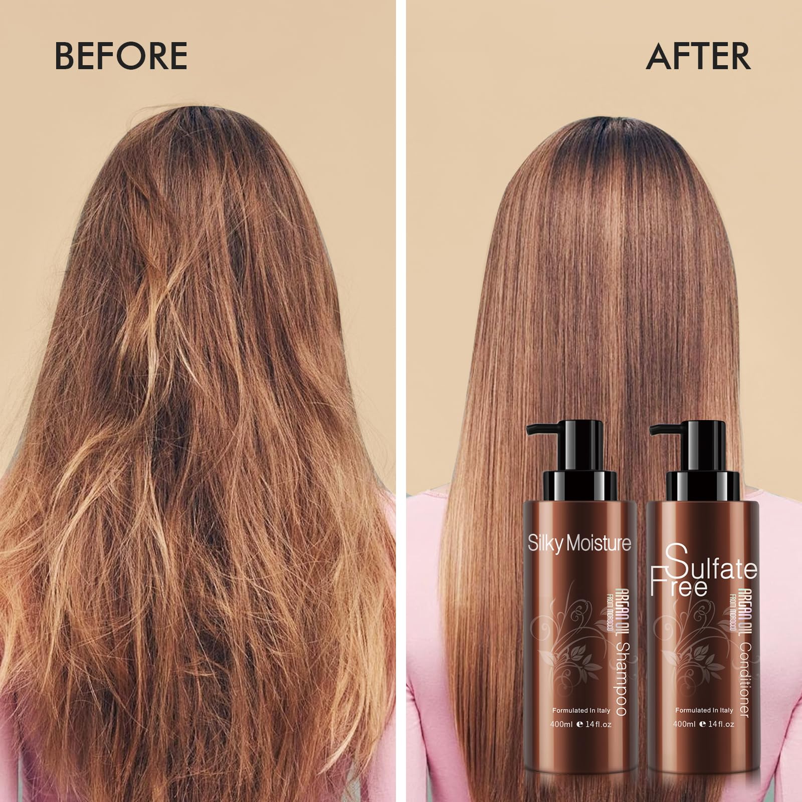 NUSPA Moisturizing Organic Moroccan Argan Oil Shampoo & Conditioner Set – Sulfate Free, Color Safe