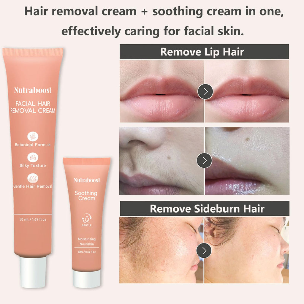Nutraboost Women's Facial Hair Removal Cream Set – 4 Min, 7 Days Smooth, 3pcs