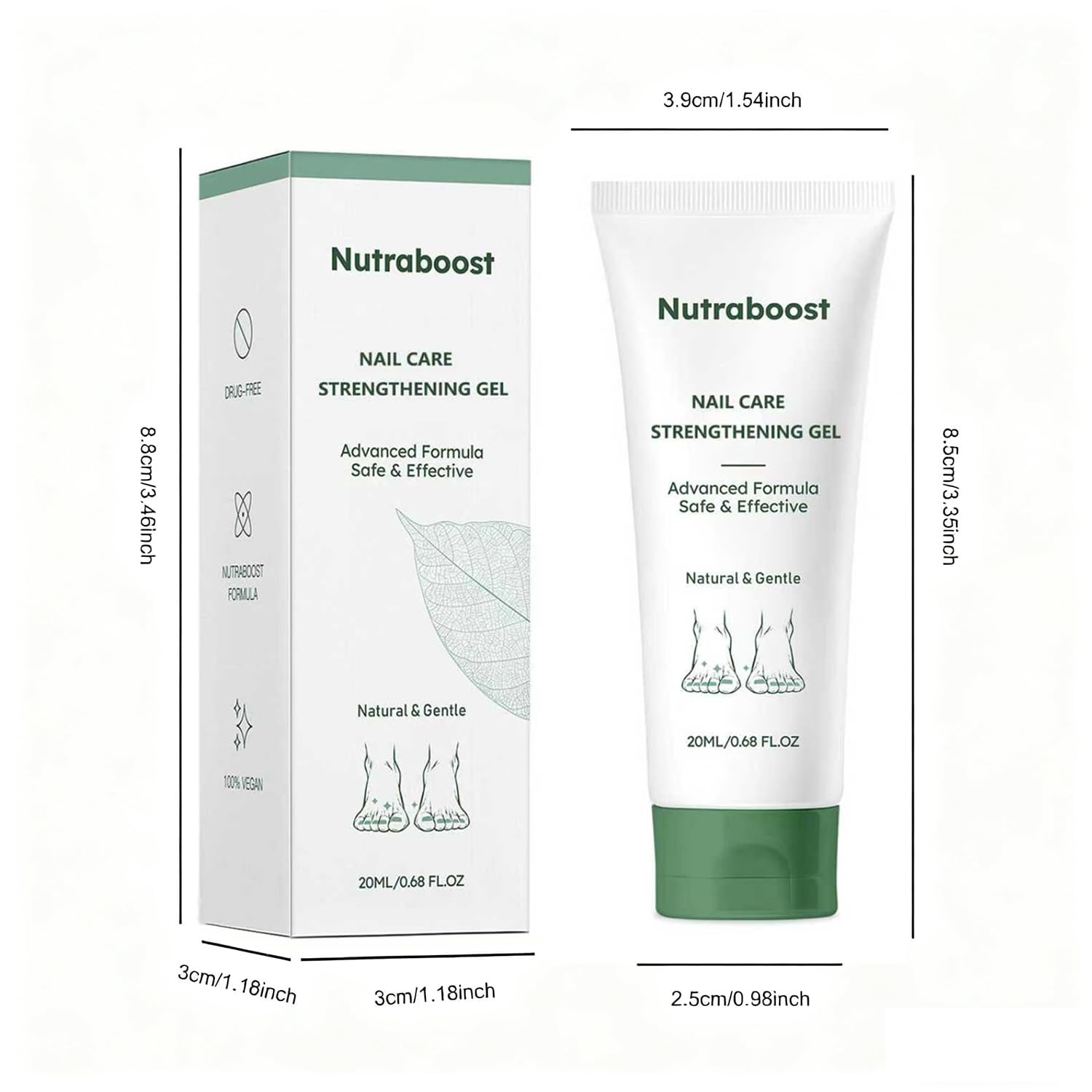 Nutraboost Natural Nail Care Gel – Strengthening Cuticle Serum for Damaged Nails, 20 ml (2-Pack)