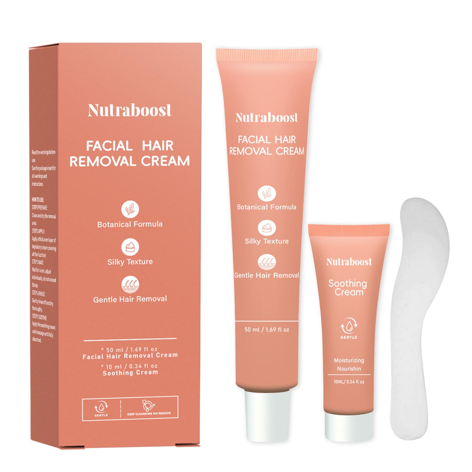 Nutraboost Women's Facial Hair Removal Cream — 4 Min, 7 Days Smooth | 2-in-1 with Soothing Cream