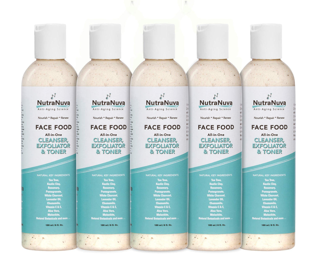NutraNuva Face Food – All-in-One Cleanser, Exfoliator & Toner with Tea Tree & Kaolin Clay | Vegan, pH-Balanced, 6 oz