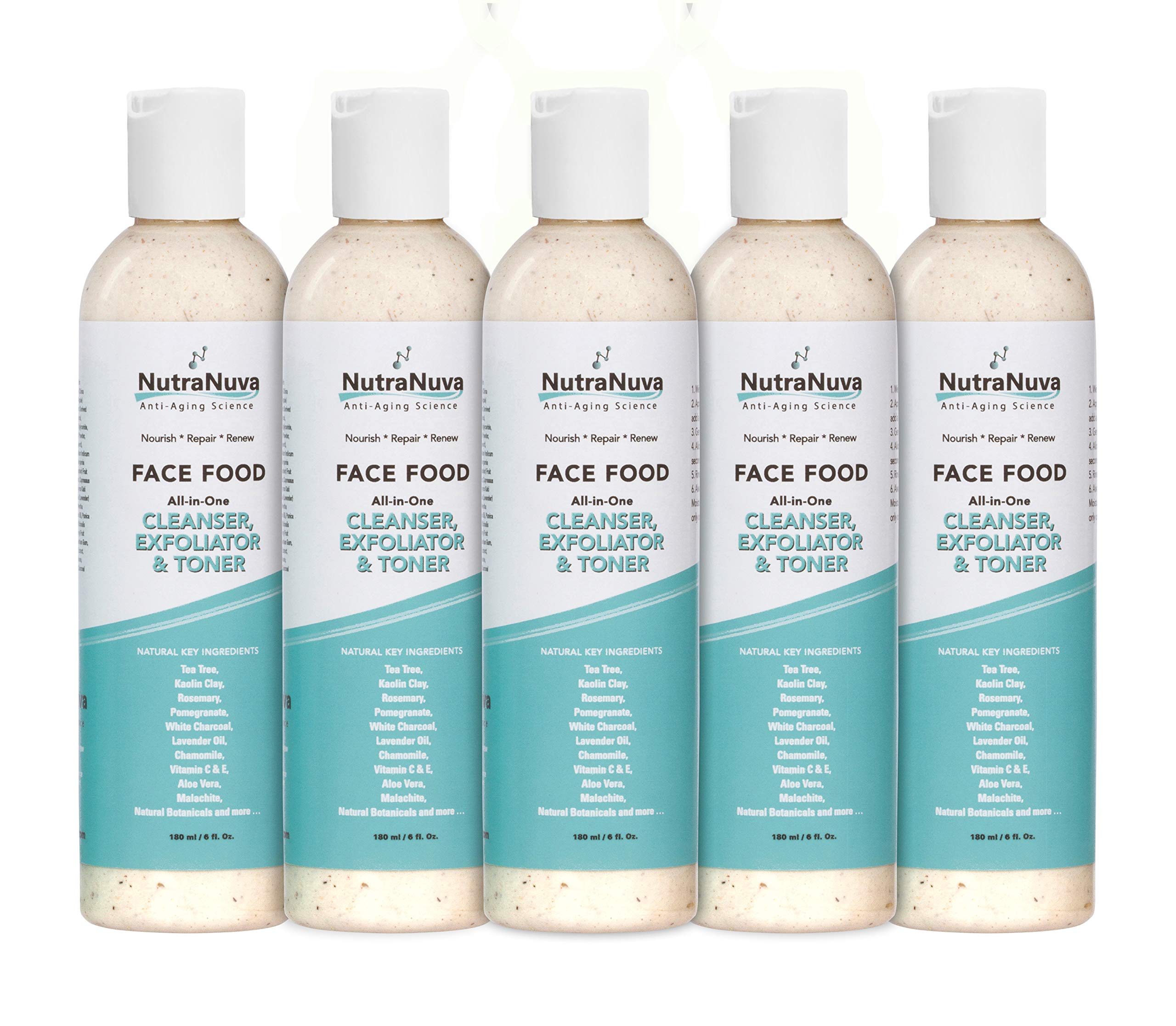 NutraNuva Face Food – All-in-One Cleanser, Exfoliator & Toner with Tea Tree & Kaolin Clay | Vegan, pH-Balanced, 6 oz
