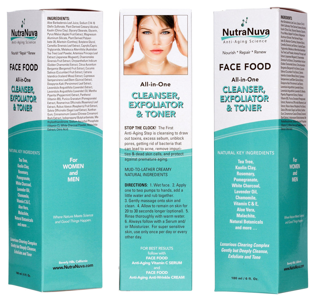 NutraNuva Face Food – All-in-One Cleanser, Exfoliator & Toner with Tea Tree & Kaolin Clay | Vegan, pH-Balanced, 6 oz