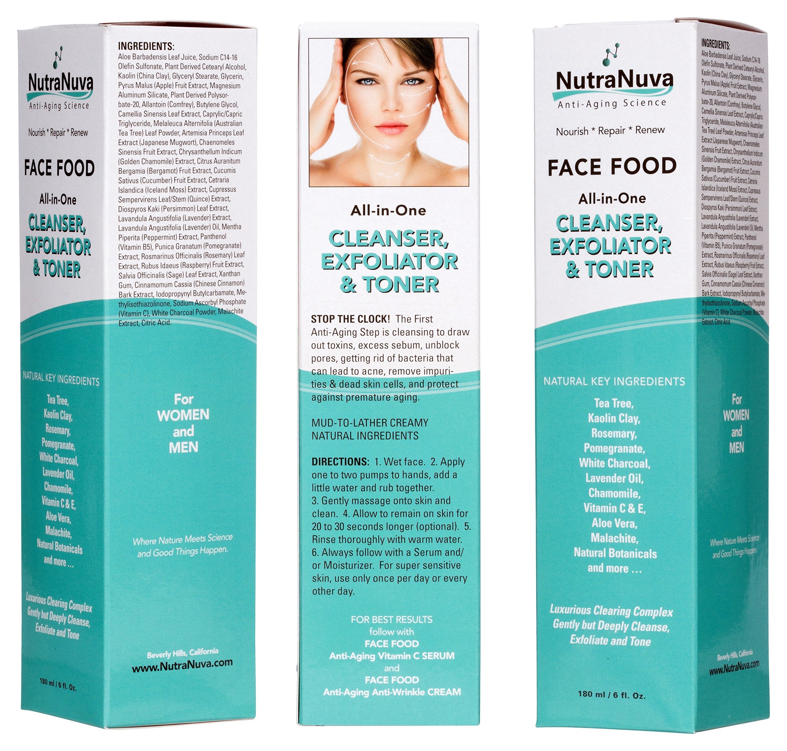 NutraNuva Face Food – All-in-One Cleanser, Exfoliator & Toner with Tea Tree & Kaolin Clay | Vegan, pH-Balanced, 6 oz