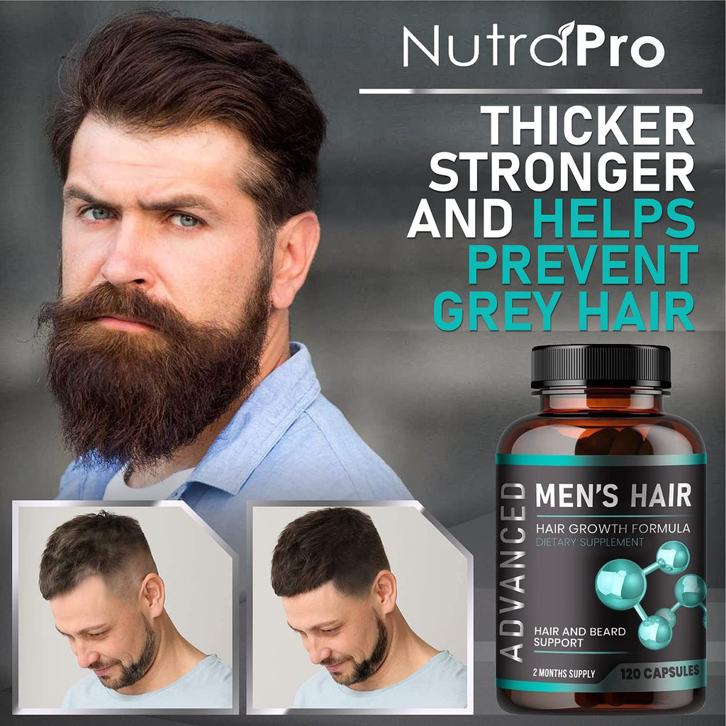 NutraPro Hair Growth Vitamins for Men – Anti Hair Loss Pills, Regrow Hair & Beard Support | 120 Caps