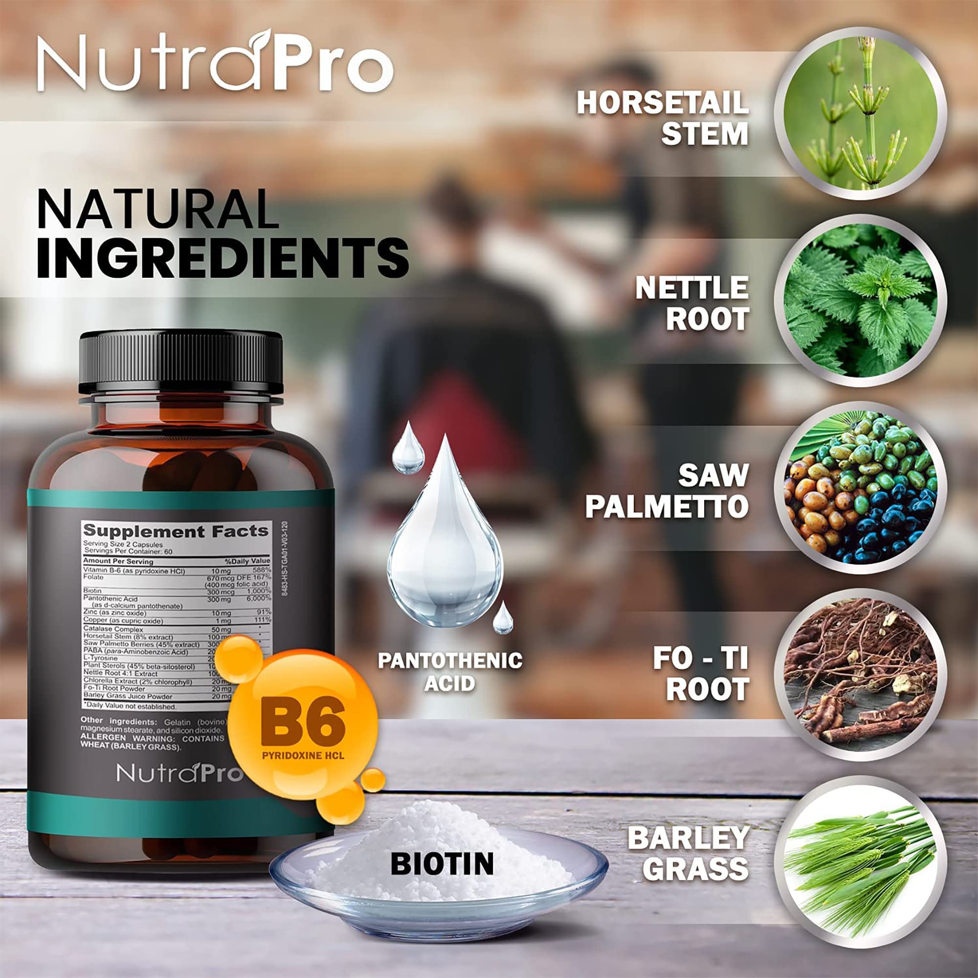 NutraPro Hair Growth Vitamins for Men – Anti Hair Loss Pills, Regrow Hair & Beard Support | 120 Caps