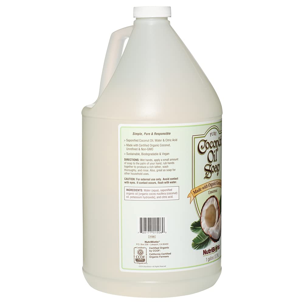 NutriBiotic Pure Coconut Oil Soap, Unscented, 1 Gallon | Organic, Biodegradable, Vegan