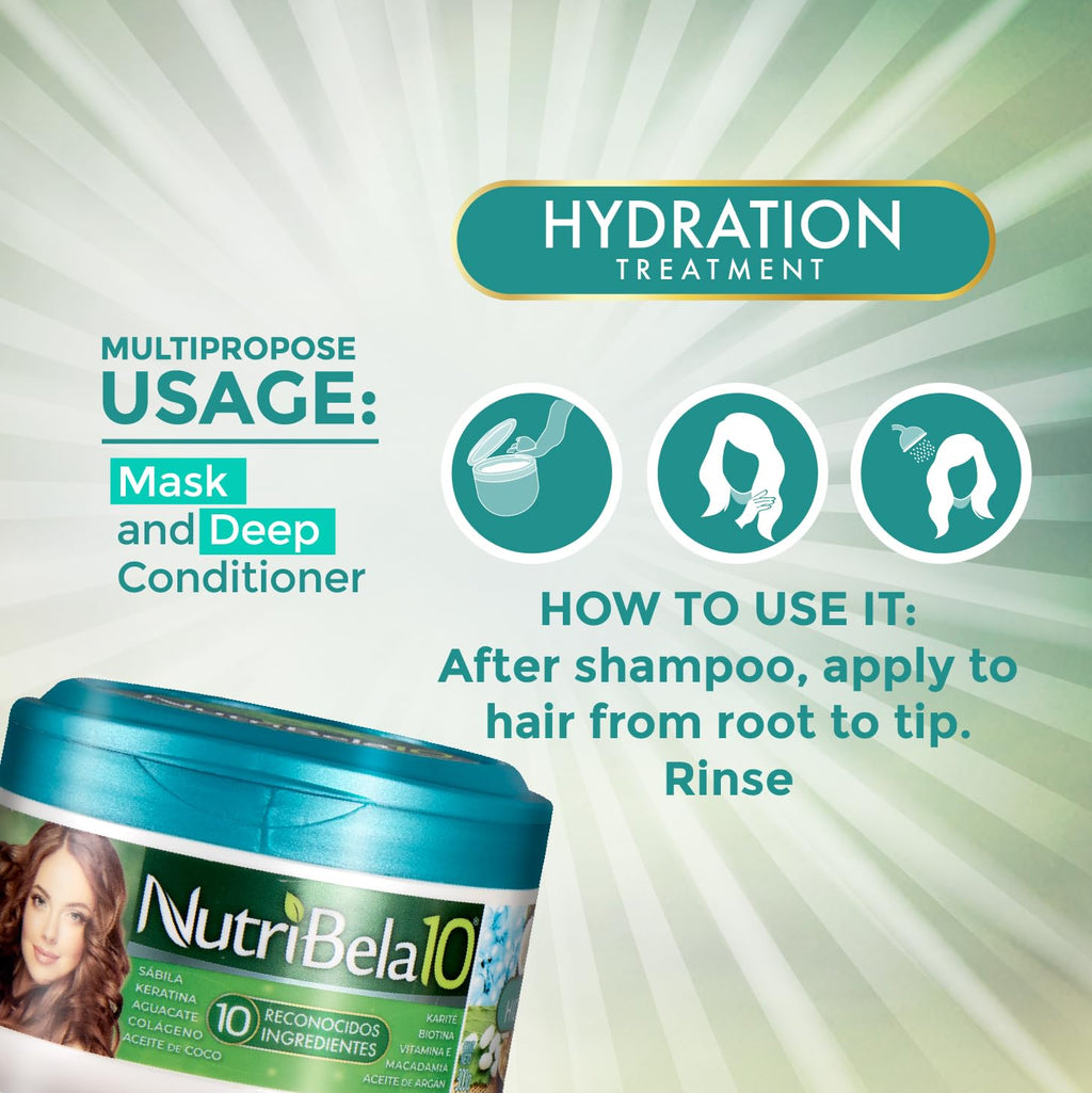 NUTRIBELA10 Hydration Hair Mask & Deep Conditioner – 2-Pack (10.5 oz) with Avocado & Argan
