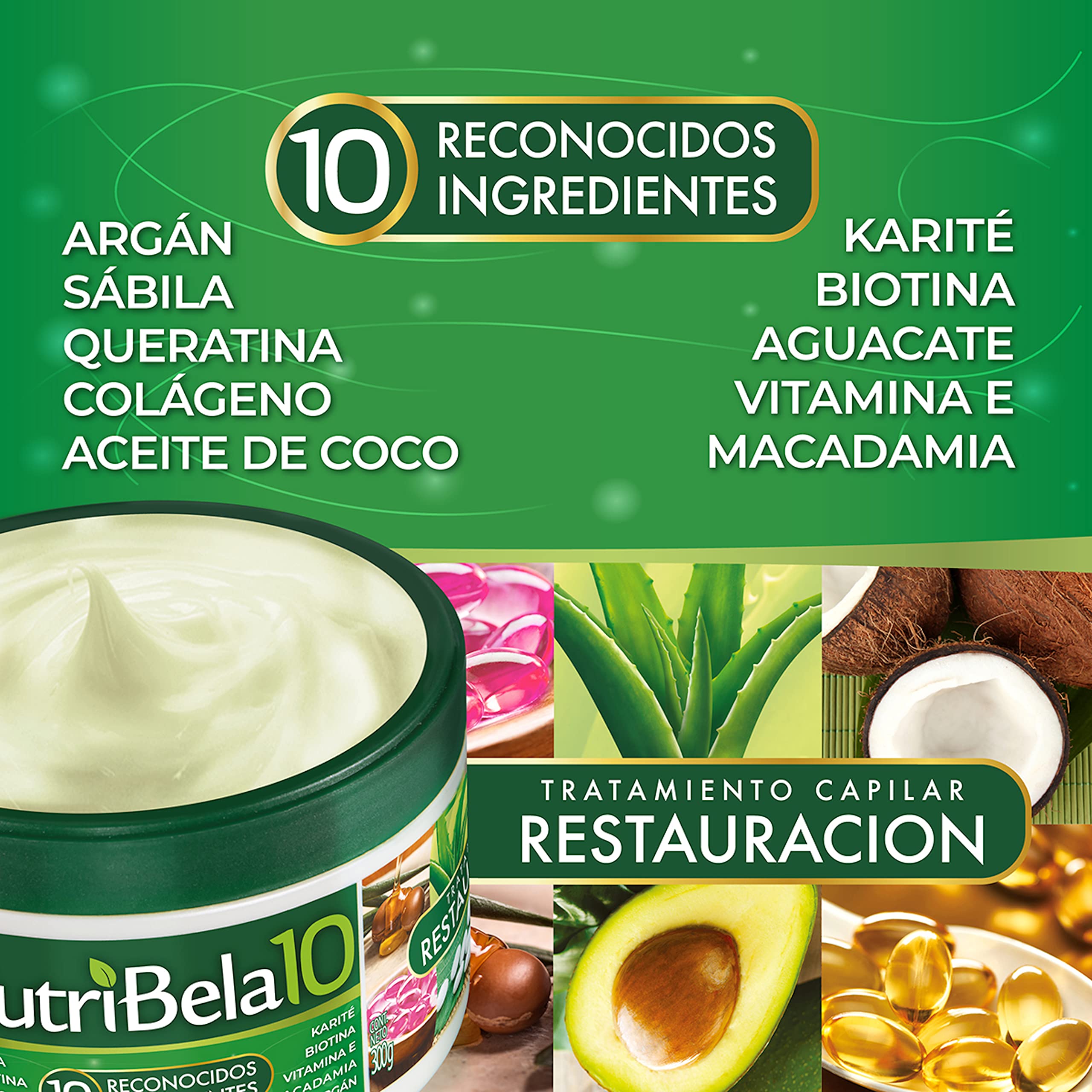 NUTRIBELA10 Hair Mask for Damaged Dry Hair – Avocado, Argan, Keratin & Coconut Oil (17oz)