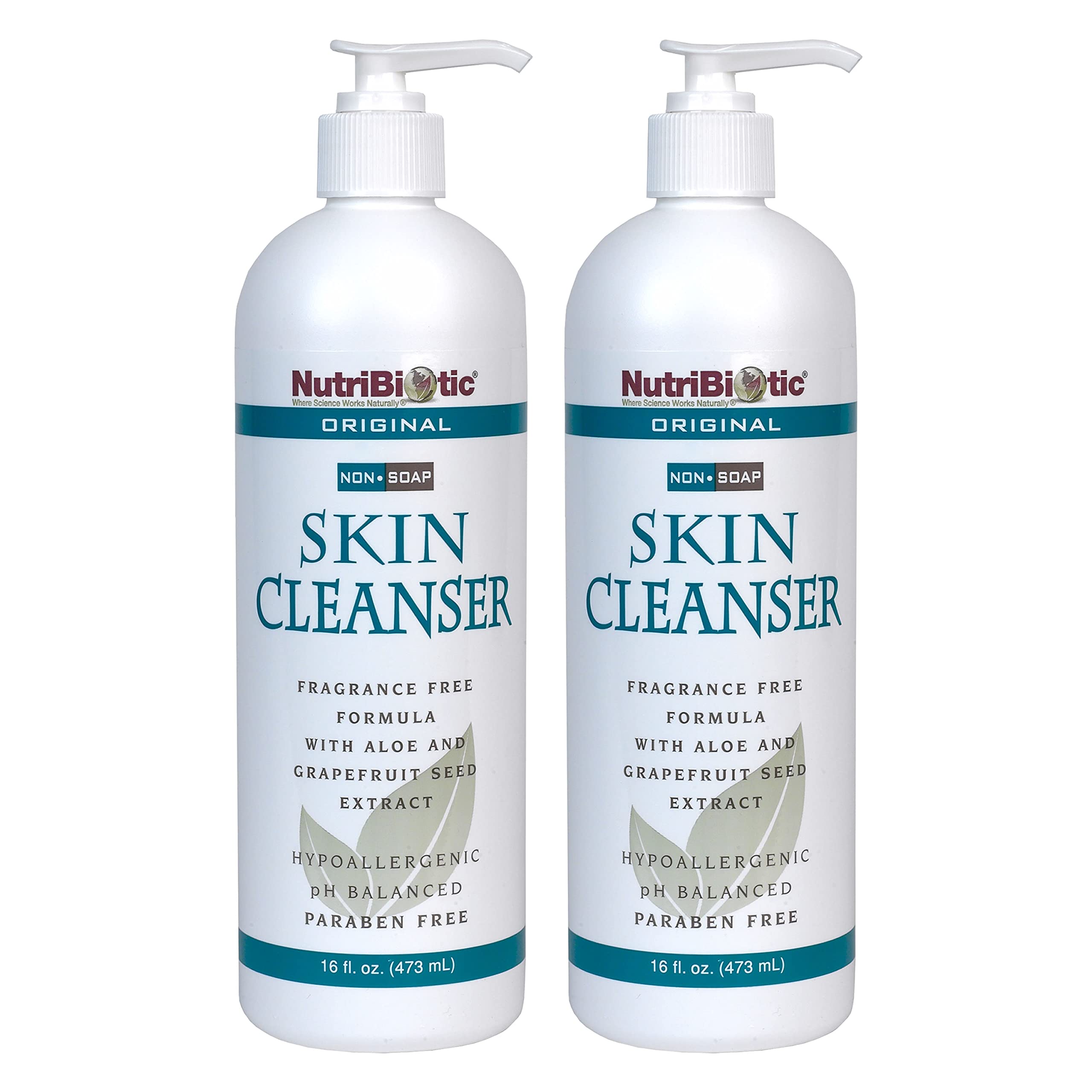 NutriBiotic Original Non-Soap Skin Cleanser Twin Pack – Fragrance Free, pH Balanced, Hypoallergenic