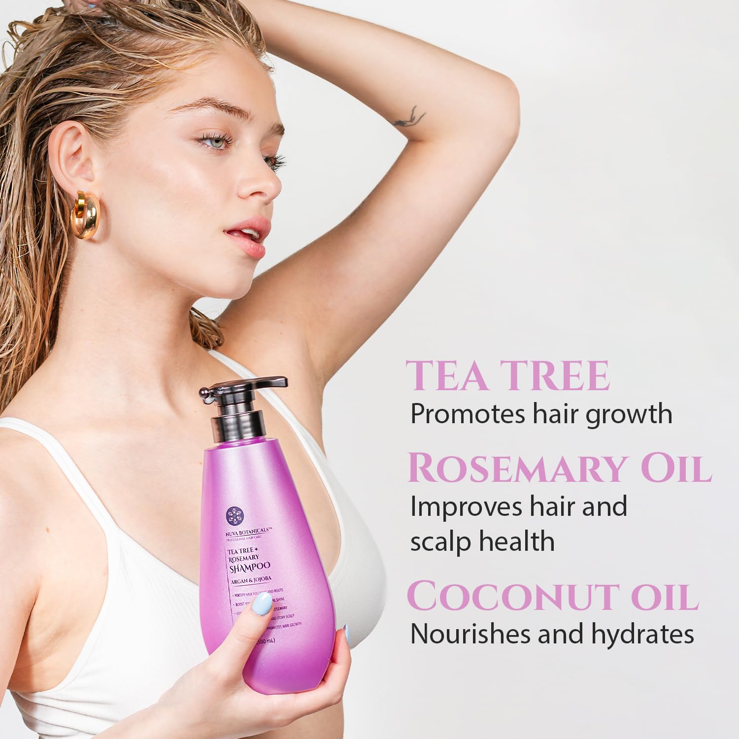 Nuva Botanicals Tea Tree & Rosemary Shampoo & Conditioner Set for Women – Natural Hair Growth Shampoo with Mint & Coconut Oil (17 Fl Oz)