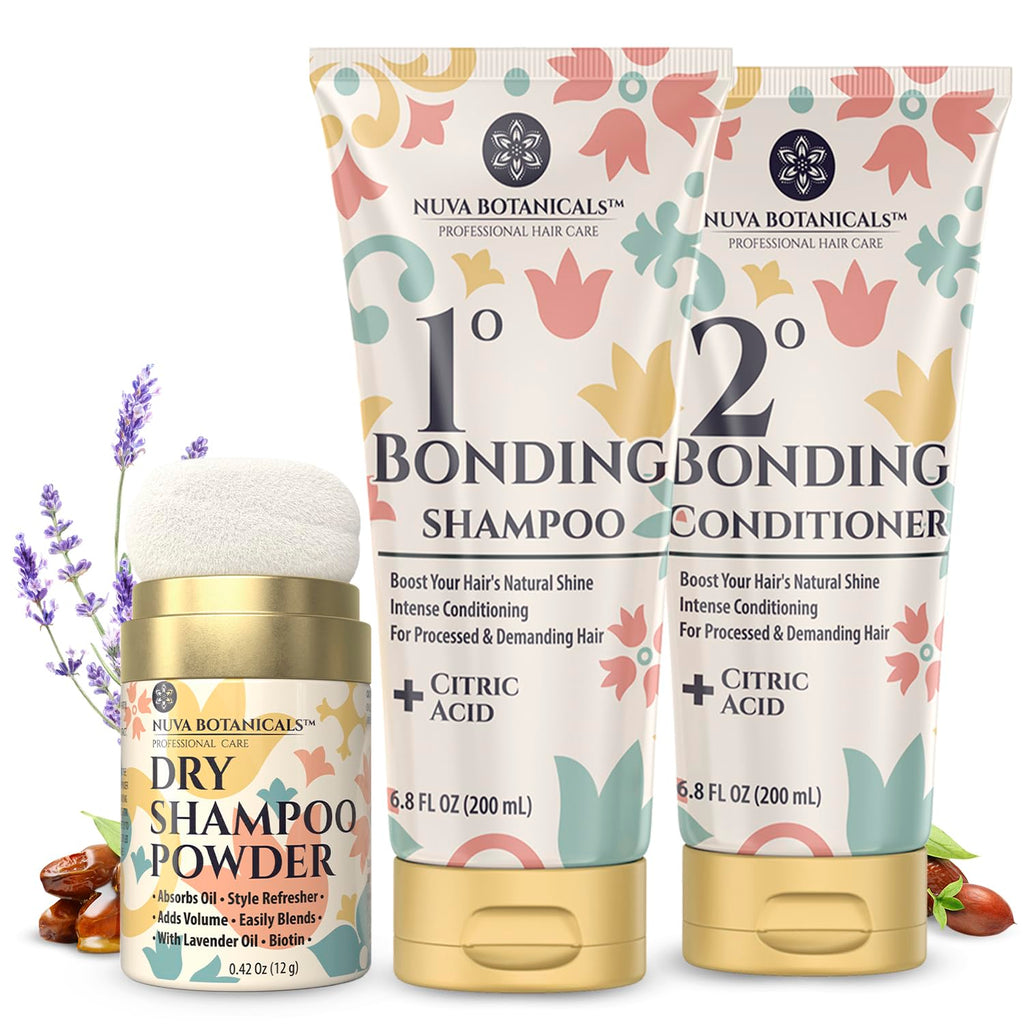 Nuva Botanicals Dry Shampoo Powder with Biotin + Bonding Shampoo & Conditioner Set — Strengthening Formula