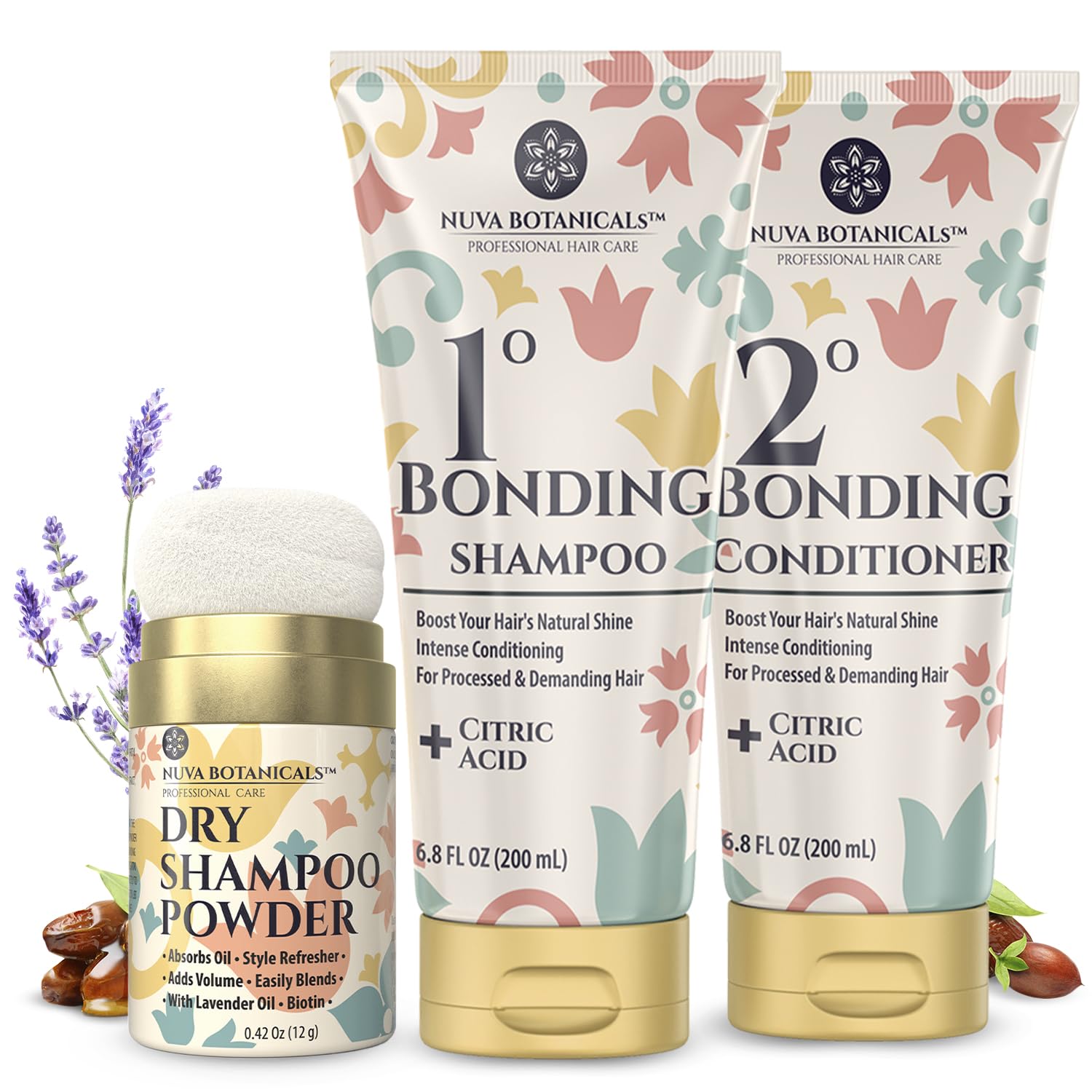 Nuva Botanicals Dry Shampoo Powder with Biotin + Bonding Shampoo & Conditioner Set — Strengthening Formula