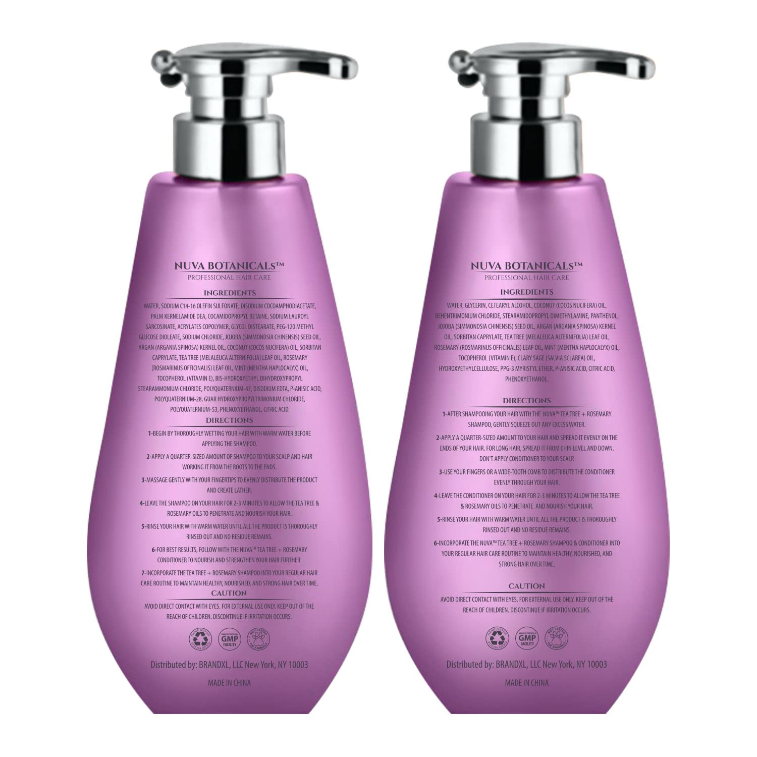 Nuva Botanicals Tea Tree & Rosemary Shampoo & Conditioner Set for Women – Natural Hair Growth Shampoo with Mint & Coconut Oil (17 Fl Oz)