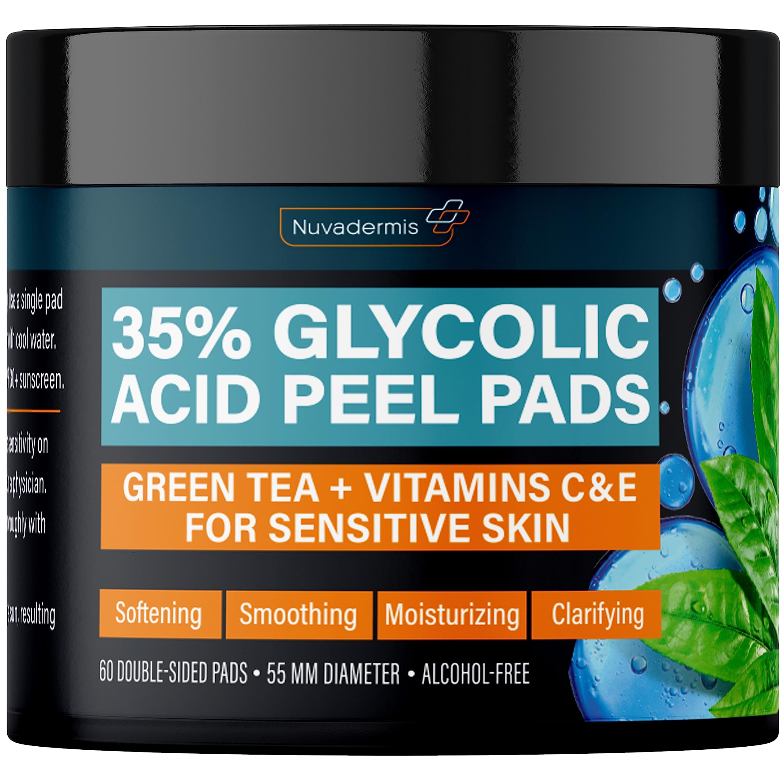 NUVADERMIS 35% Glycolic Peel Pads – Gentle Exfoliation for Clearer Skin (60 Double-Sided Pads)